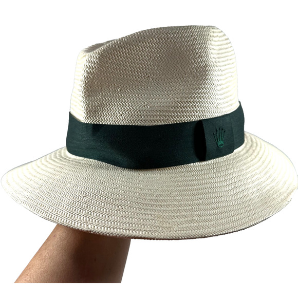Rolex Fedora Panama Hat Unisex Cream and Green 100% Japanese Paper, Need Reshape - Picture 1 of 7